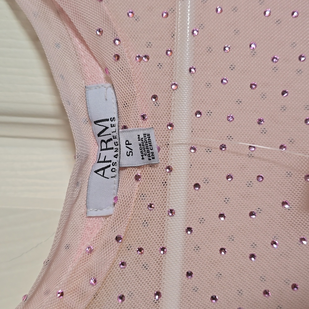 AFRM Los Angeles Loah Rhinestone Long Sleeve Mesh Dress: Cherry blossom Size S** - Picture 2 of 6